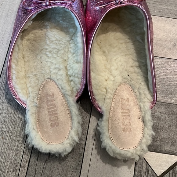 Schutz Evelin Metallic Pink Mules - Size 8 - Picture 2 of 4